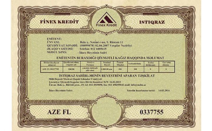 “Finex Kredit” korporativ istiqrazlar buraxıb - 14-17 FAİZ GƏLİR TƏKLİFİ
