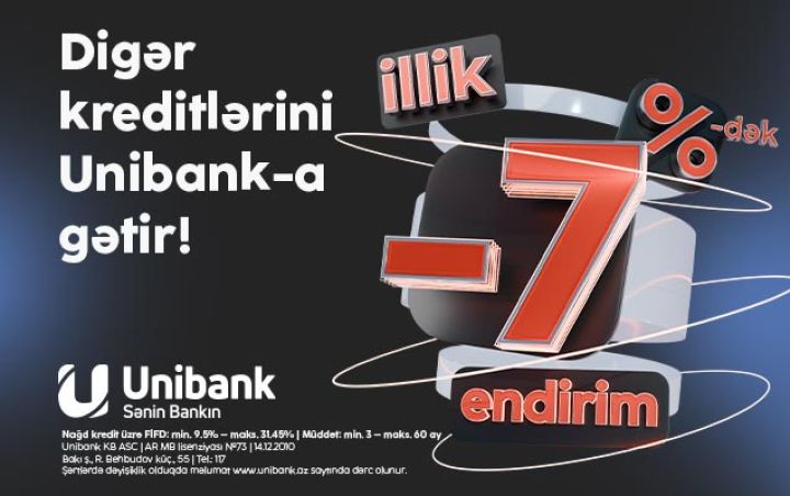 “Unibank”ın 7 %-dək endirimli kredit kampaniyasının bitməsinə az qaldı!