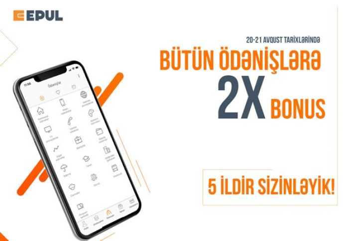 E-Pul.az bütün ödənişlərə 2 qat bonus təqdim edir 