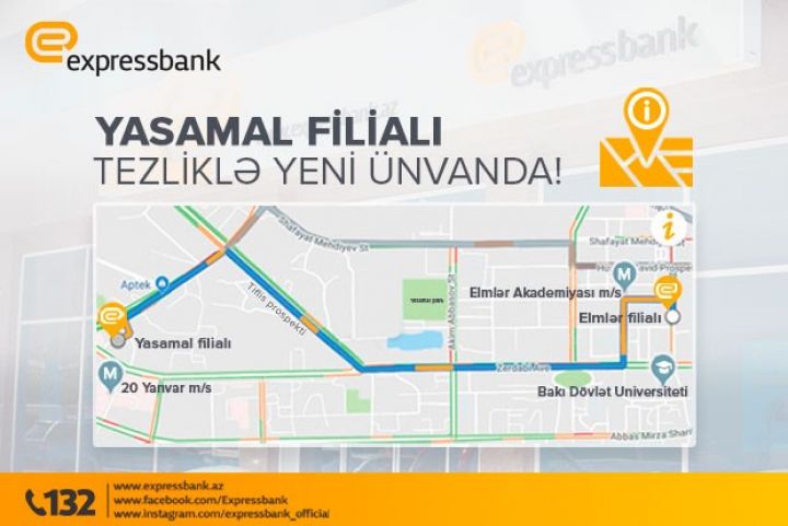 Expressbank-ın "Yasamal" filialı ünvanını dəyişir