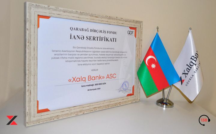 Xalq Banka Qarabağ Dirçəliş Fondunun sertifikatı təqdim edilib